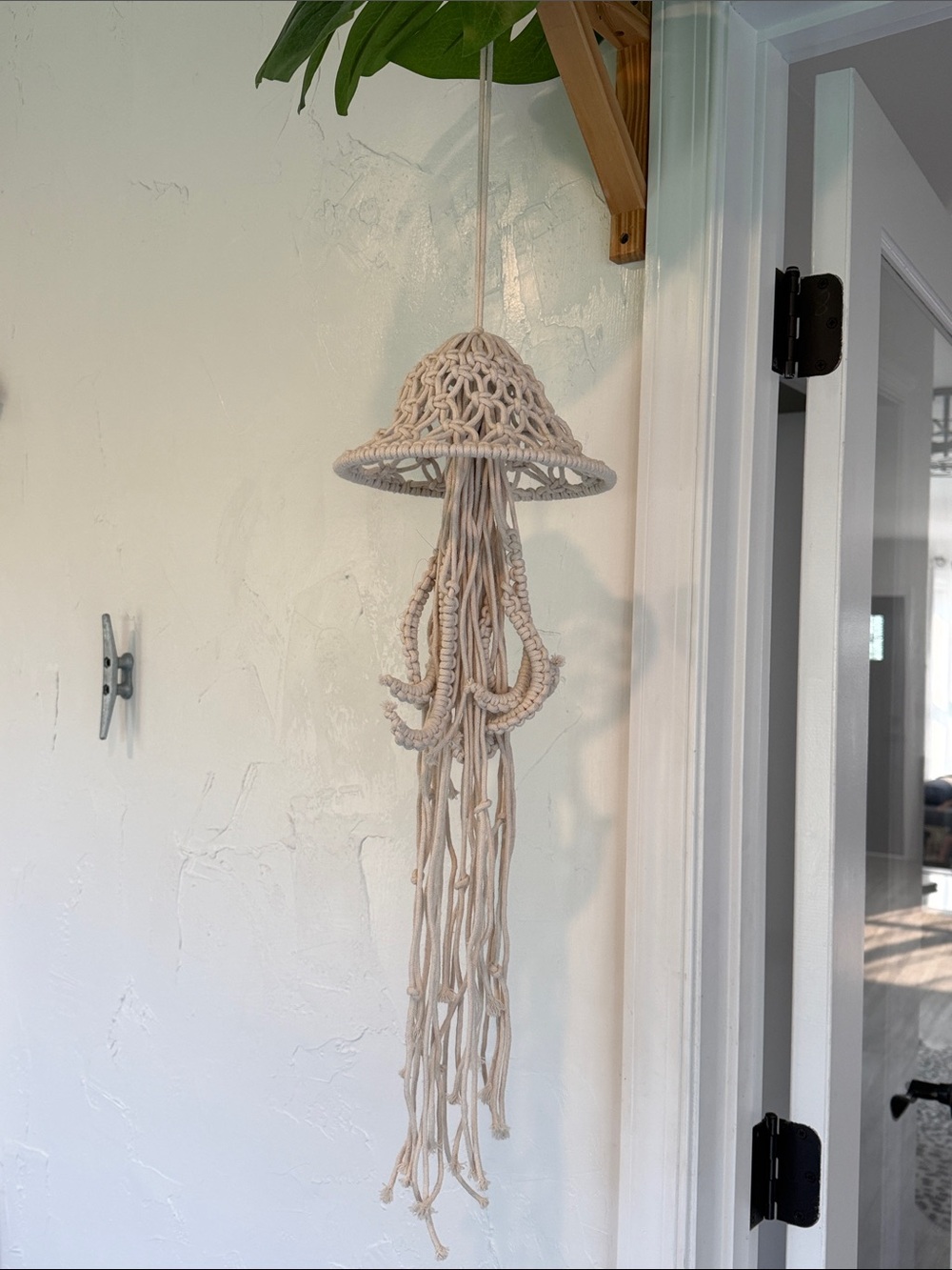 Macramé hanging jellyfish cream light beige 36” long beach water ocean decor